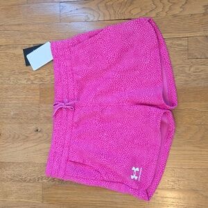 UNDER ARMOUR GIRLS PINK FLEECE PRINT SHORTS SIZE LARGE